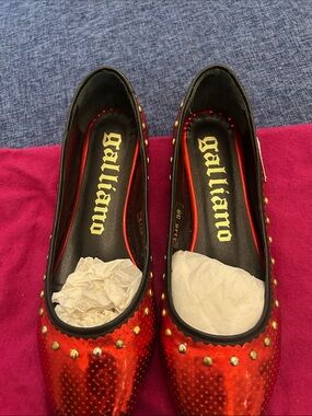 Galliano Metallic Red Studded Ballet Flats